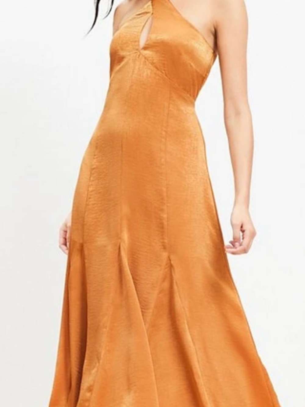LOFT One-Shoulder Satin Maxi Dress in Copper-Orange